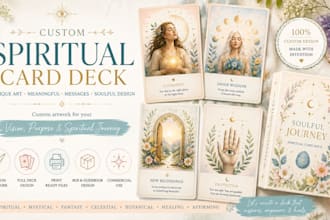 design unique spiritual card deck, custom artwork, mystical fantasy card, art