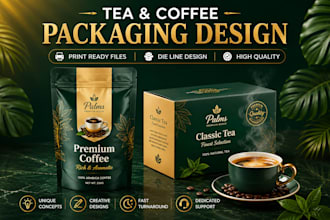 design premium coffee packaging, coffee bag, tea packaging and tea label design
