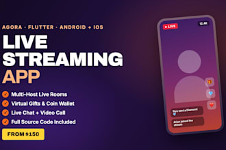 build live streaming app with agora flutter android ios gifting and chat