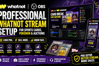 setup whatnot obs stream with overlays, alerts for sports cards and auction