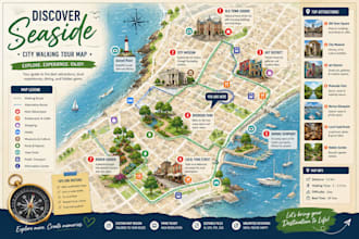design professional tourist map, travel guide map and walking tour map