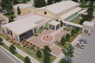 create 2d and 3d moderns church sanctuary and floor plan designs