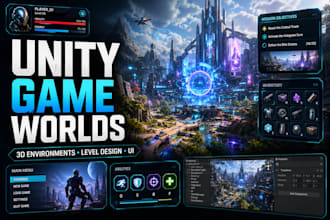 create unity 3d game environments, level design and game UI