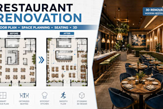 design restaurant renovation with floor plan, space planning and seating layout
