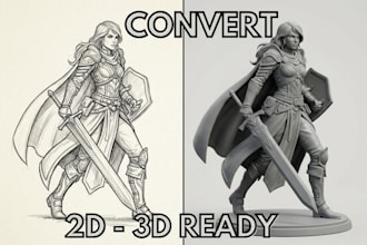 convert 2d to 3d model and sculpt figurine stl for 3d printing