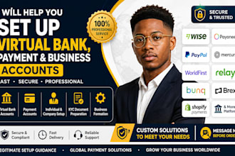 help you set up virtual bank, with llc,ltd and shopify payment