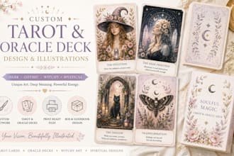 do tarot card design, oracle deck illustrations, dark gothic witchy tarot card