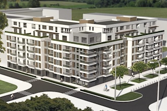 render multi storey apartment for real estate listing,residential complex design