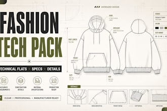 create fashion tech pack, clothing tech pack and technical flat sketch