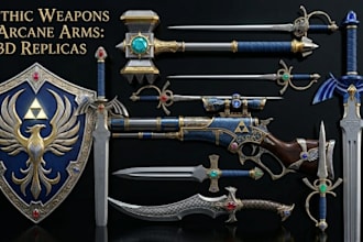 create realistic 3d sword model, 3d weapon stl armor for game, print, cosplay