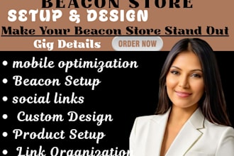 set up and design your beacon link in bio store