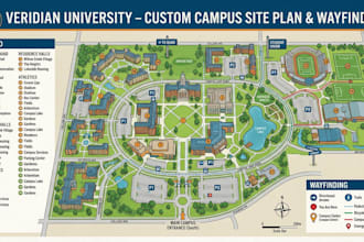 design custom campus, property, site plan and wayfinding maps