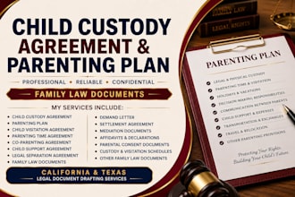 draft texas ca child custody agreement parenting plan family law documentation