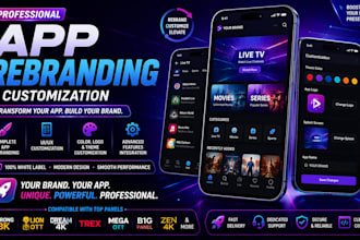 app rebrand, custom ios,android app apk, xciptv,tivimate, ibo, smarter pro,app