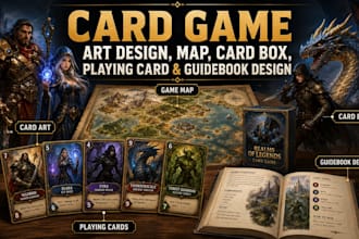 cards game art design, map, card box design playing card or guidebook design