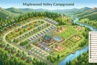 create rv park map, caravan park map, campground amenity map, campsite map svg
