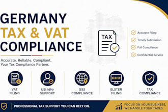 handle germany vat filing, income tax, ust idnr, oss, elster and tax compliance