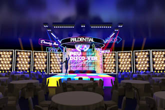 visualize 3d event stage design,neon light,award night,3dstage mockup,cgi render