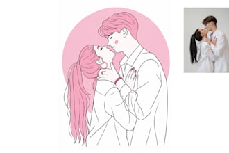 draw couple minimalist flat line art portrait illustration