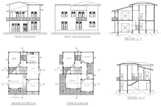 draw architectural floor plan, section and elevation