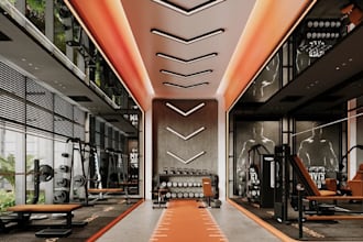 visualize 3d boxing gym center,workout studio,indoor golf sim, yoga house render