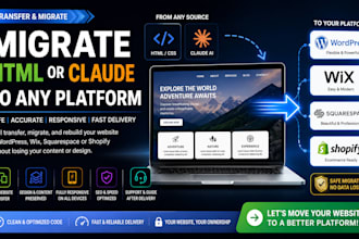 migrate claude or HTML to shopify wordpress squarepace wix webflow website