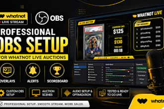 setup obs for whatnot live stream, auctions, overlays, alerts and scoreboard