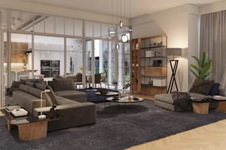 render house interior, apartment decor,bedroom, living room,kitchen 3d rendering