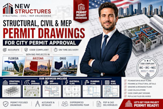 be florida arizona ohio structural civil engineer for mep city permit drawings