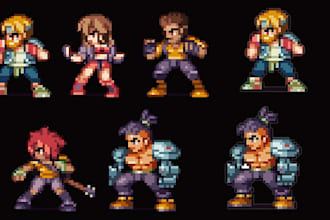 create custom pixel art character game, sprite sheet animation in 16 bit 32 bit
