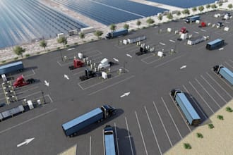 design realistic 3d architectural rendering of ev charging station,parking lot