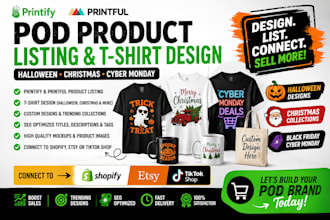 add printify printful pod product listing tshirt design halloween christmas etsy