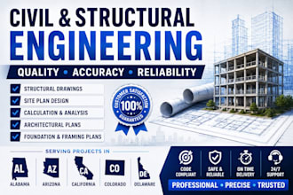 be your civil engineer and structural engineer for alabama az ca co de site plan