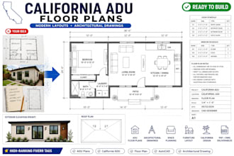 design california adu floor plans with detailed architectural drawings