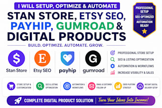 setup stan store etsy optimize seo automation  payhip gumroad digital products