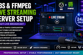 setup obs live streaming server with ffmpeg,  24 7 broad cast
