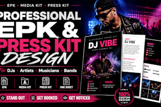 design epk, media kit, press kit and one sheet music media kit dj artist  band