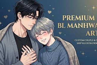 draw soft manhwa and webtoon style bl couple art yaoi danmei and custom oc