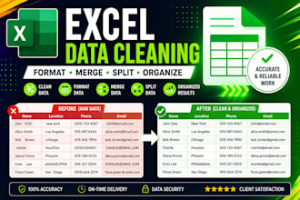 clean, merge, split, edit excel data