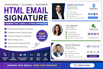 design a professional clickable HTML email signature for gmail and outlookadesig