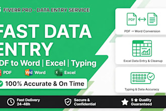 do fast data entry,typing,pdf to word and excel sheet