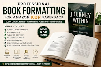 do book formatting, paperback formatting, book editing for kdp layout design