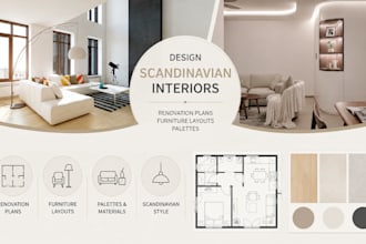 design scandinavian interiors, renovation plans, furniture layouts and palettes