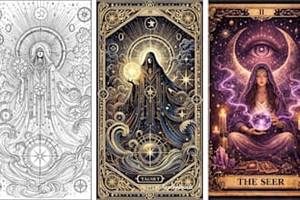 illustrate custom tarot oracle spiritual cards with unique mystical art