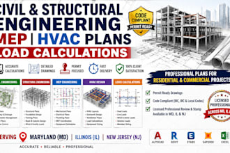 civil and structural engineering mep hvac plans load calculations MD illinois nj