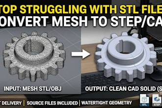convert mesh stl to step, sldprt, and clean cad solid model