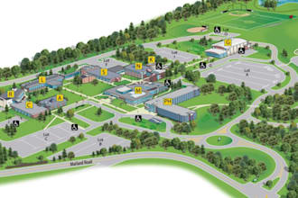 design a 3d isometric campus, resort and park map