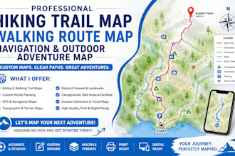 create hiking trail map, walking route map, navigation and outdoor adventure map