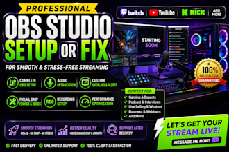 setup or fix obs studio setup for youtube, kick, tiktok studio live streaming