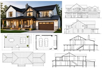 adu architect plans, house plans blueprints, garage, deck, mep, framing plans
